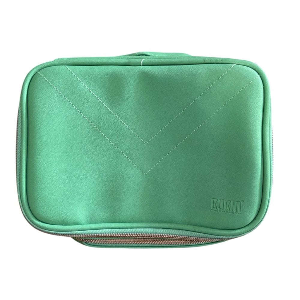 BUDM Teal Green Faux Leather Zip Dual Compartment Travel Organizer Bag *FLAW*